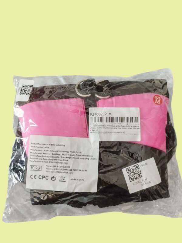 Abrigo Impermeable Perro Negro/Rosa Talla M